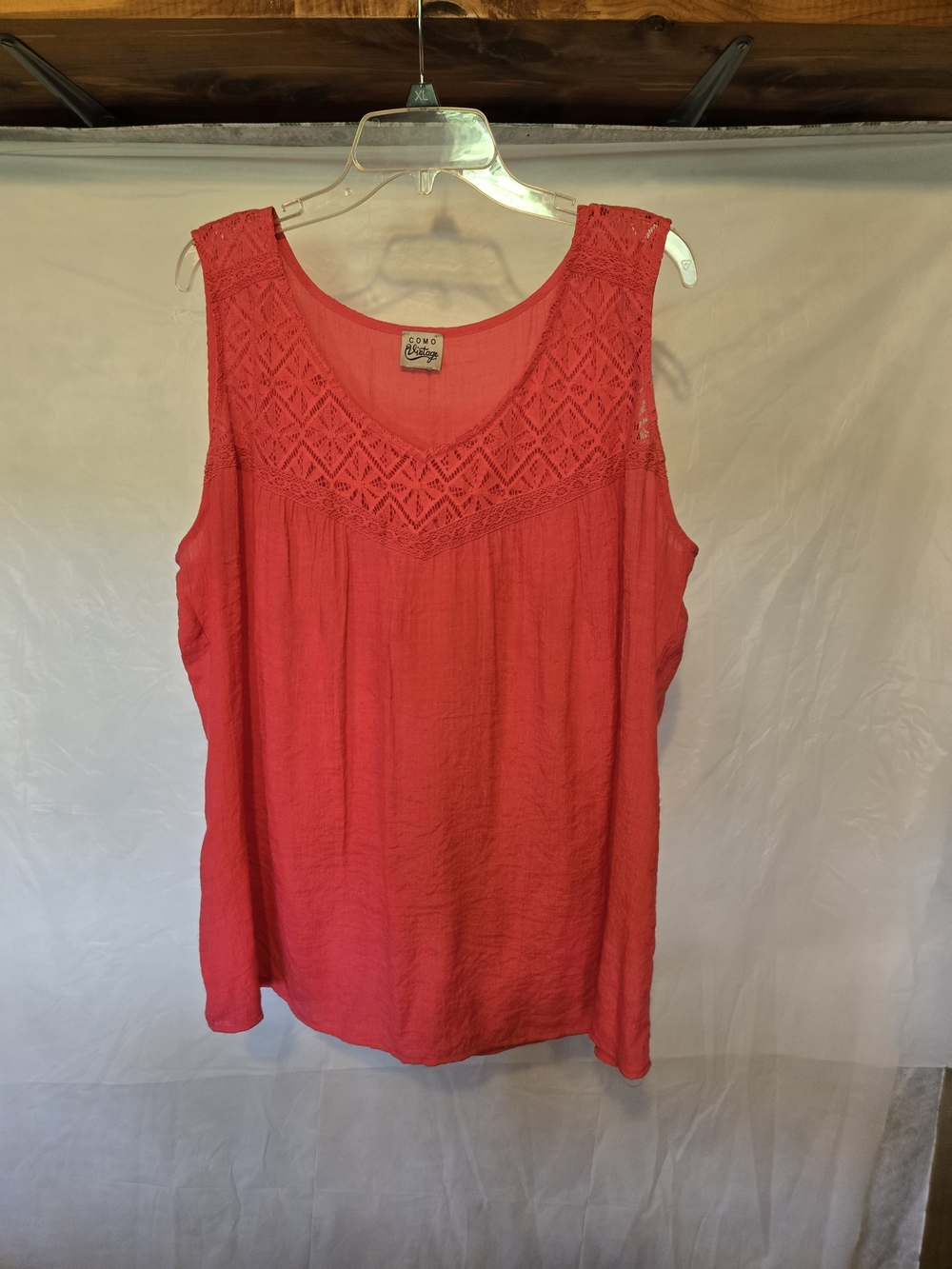 Como Vintage Coral Lace Yoke Sleeveless Tank